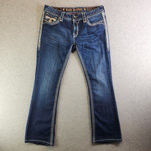Rock Revival Jeans Womens 31 Blue Royal Bootcut Whiskered Heavy Stitching Rodeo